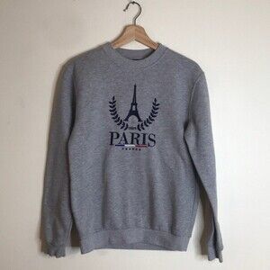 Paris tour D or ladies grey 90s style Eiffel Tower sweater size small